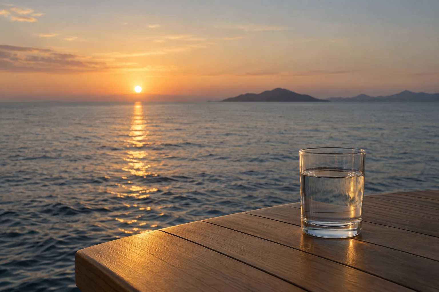 Generated editorial view of a glass of water in soft evening light
