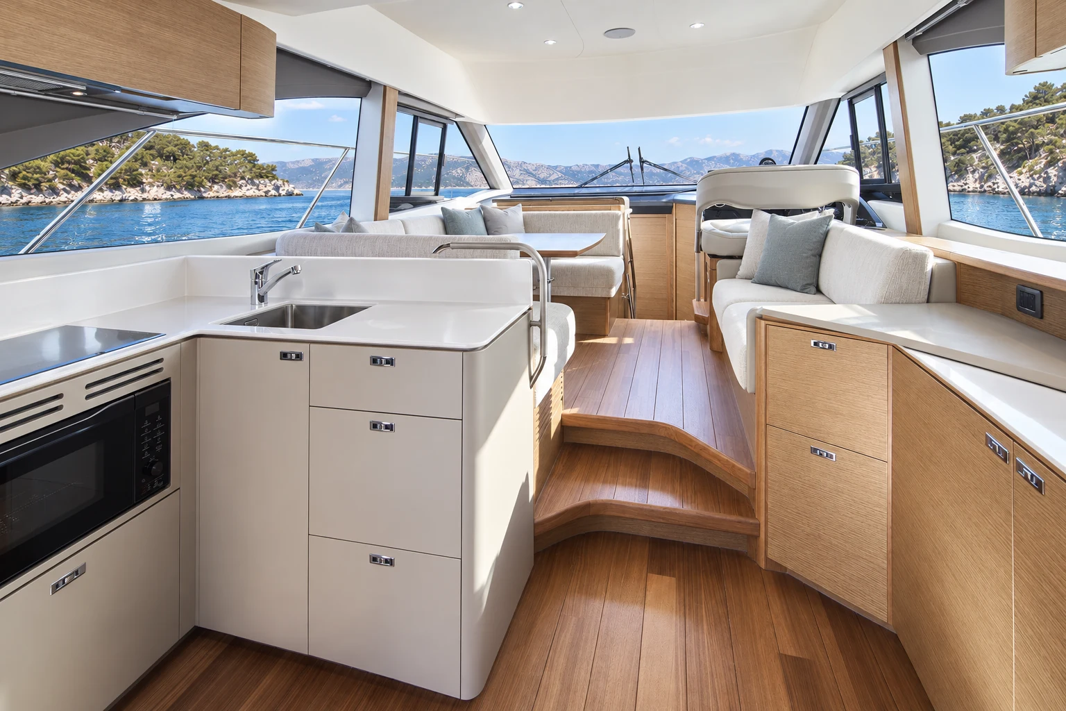 Princess F45 — Saloon and galley, ACI Marina Split